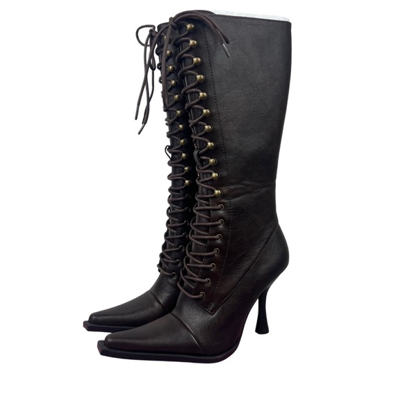 Dolls Kill Generation Kiss “Tricks and Trials” Lace Up Boots Brown Size 5 - Picture 2 of 6